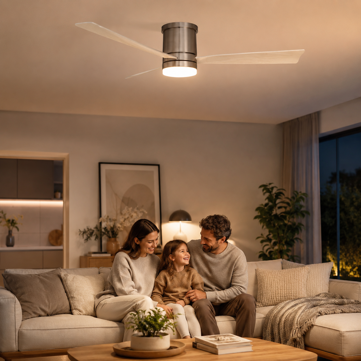 Designový stropní ventilátor Nova Luce Satin v moderním interiéru