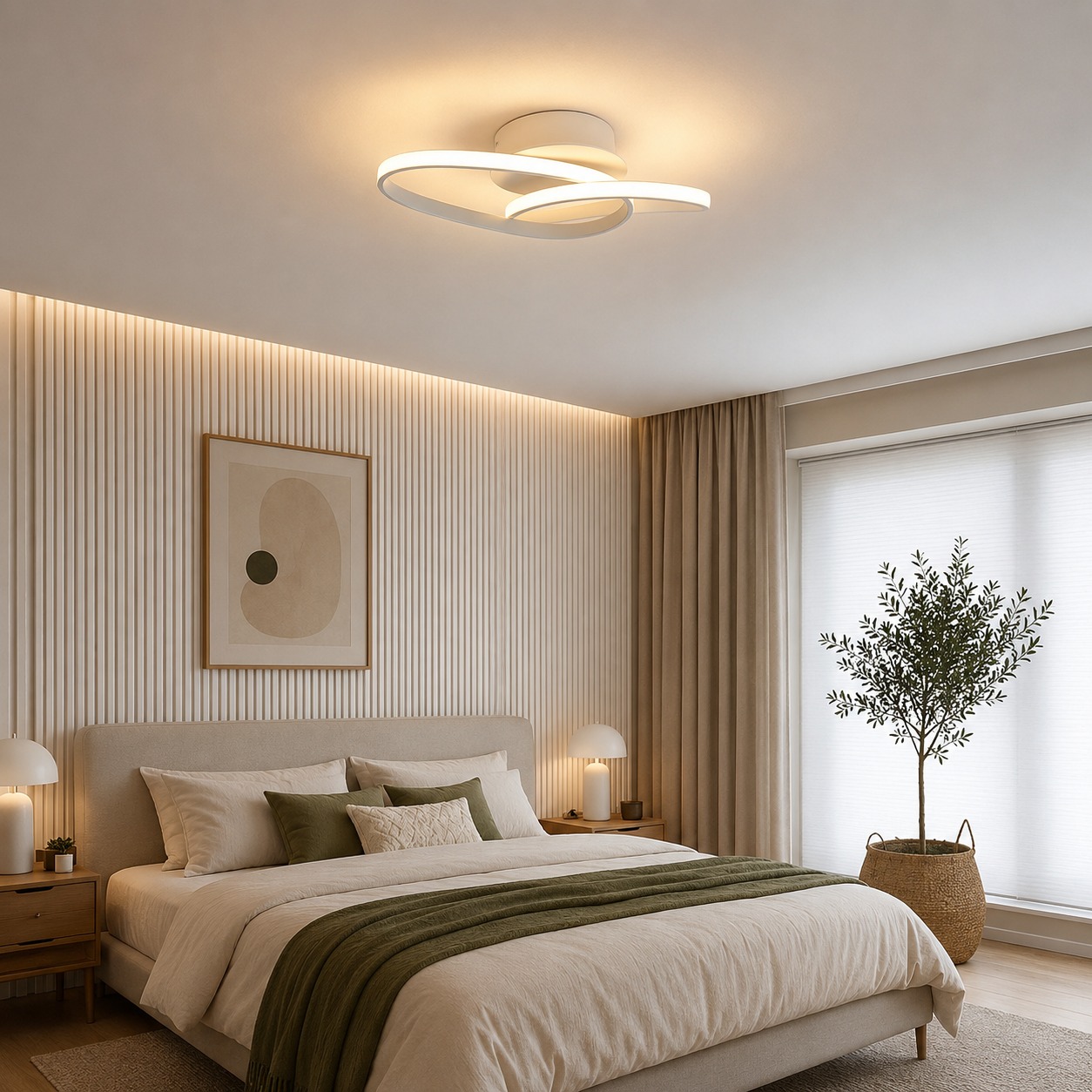 Stropní LED svítidlo Nova Luce Altus ve světlé moderní ložnici