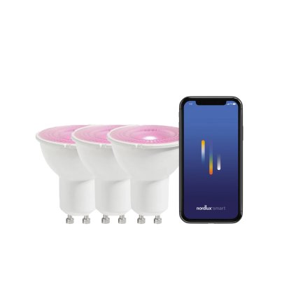 Set 3 ks stmívatelných barevných LED žárovek NORDLUX Smart GU10 s Bluetooth