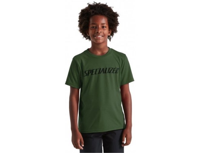 Dětské cyklistické triko Specialized Wordmark Tee short sleeve youth olivové