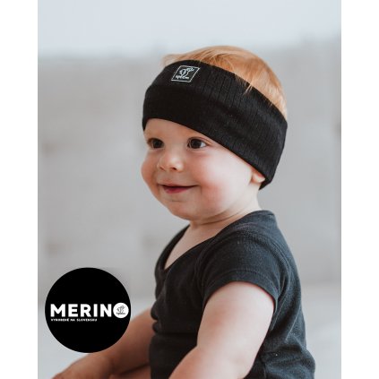 Merino čelenka - čierna rebrovaná basic