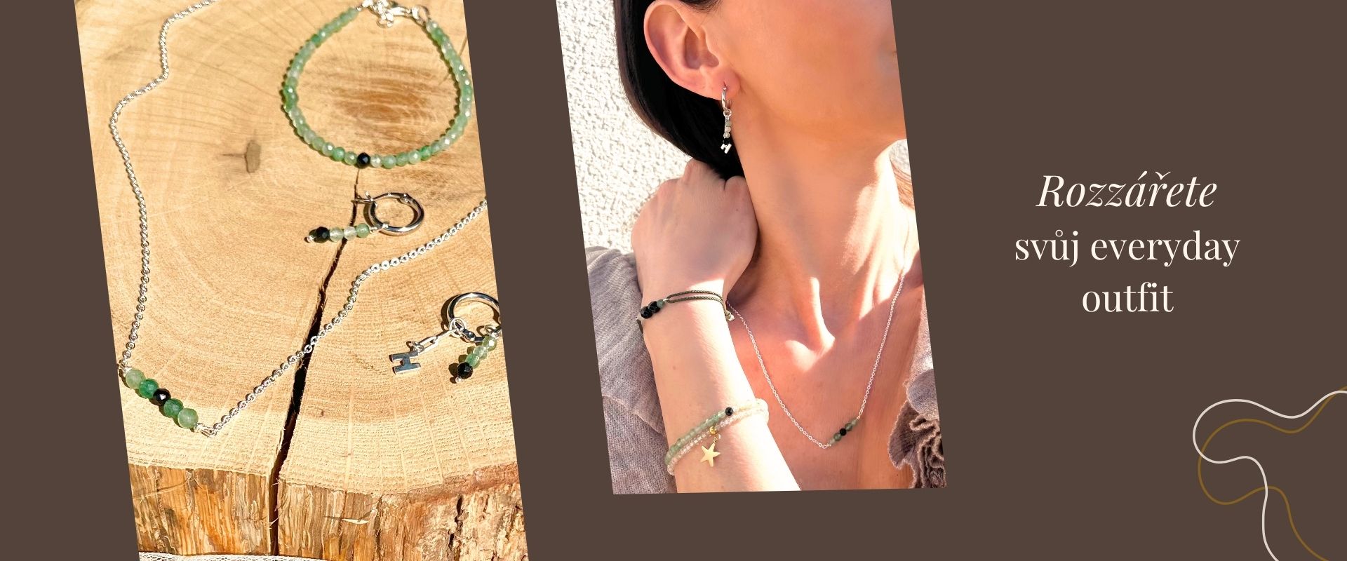 Dámské stříbrné šperky se zeleným křemenem