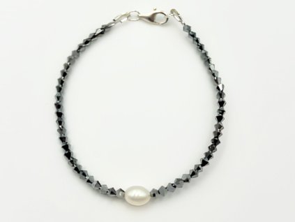 Náramek z kamínků Preciosa s perlou stříbrný