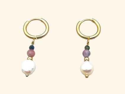 Zlaté náušnice s turmalínem a říčními perlami