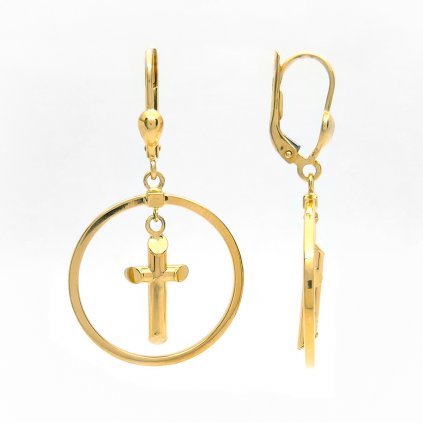 Zlaté visacie náušnice s krížikom, 3,10 g, 14k