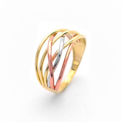 Trojfarebný prepletený zlatý prsteň, od 3,25g, 14k