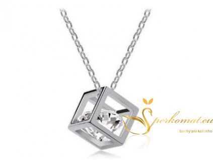 Originální postříbřený náhrdelník s přívěškem ve tvaru kostky a diamantu1