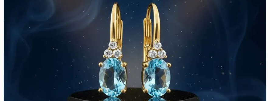 zlaté náušnice akvamarín