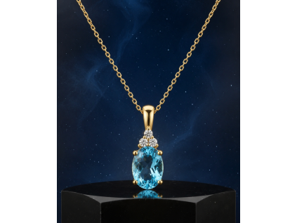 zlatý prívesok akvamarín diamant