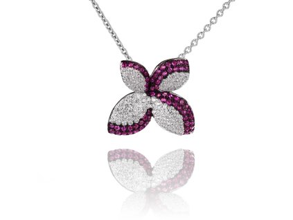 Strieborný štvorlístkový prívesok s amethystom a zirkonmi SS257P , AG 925/1000