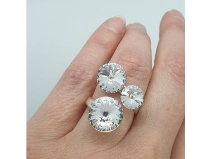 Strieborný prsteň so Swarovski kryštálmi Rivoli trio Crystal číry