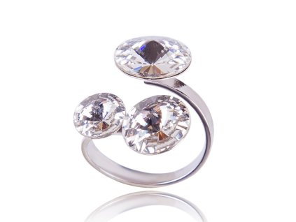 Strieborný prsteň so Swarovski kryštálmi Rivoli trio Crystal číry väčší