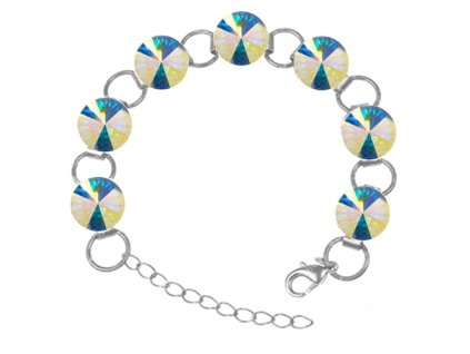 Strieborný náramok  Swarovski elements 12mm rivoli dúhový – CRYSTAL AB F