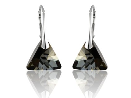 Strieborné náušnice Triangle - Swarovski elements čierne Silver Night 12mm