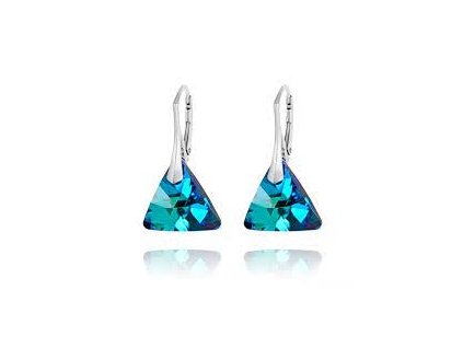 Strieborné náušnice Triangle - Swarovski elements modré Bermuda blue 12Mm