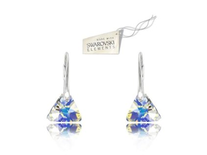 Strieborné náušnice Triangle - Swarovski elements dúhové Crystal AB 12mm