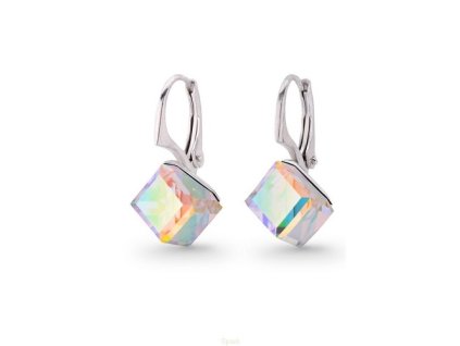 Strieborné náušnice kocky swarovski elements 6 mm dúhové CRYSTAL AB