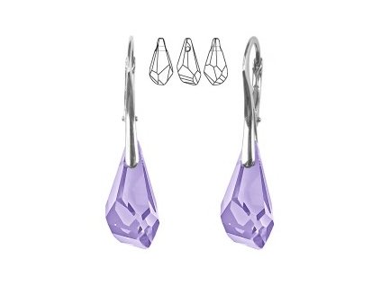 Náušnice Swarovski elements polygon drop fialové - Light amethyst 13mm