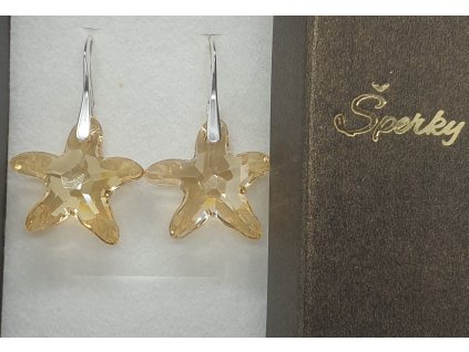 Náušnice Swarovski elements Starfish zlaté - golden Shadow 20mm