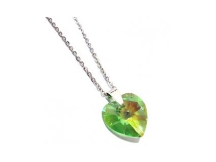 Náhrdelník Swarovski elements srdce zelené - Peridot AB 18mm