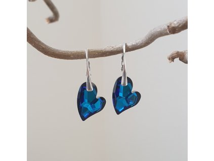 Náušnice Swarovski elements Devoted srdce modré Bermuda Blue 17mm