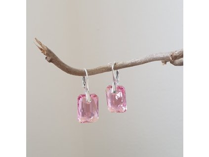 Náušnice Swarovski elements Emerald Cut ružové Light Rose Shimmer 16mm
