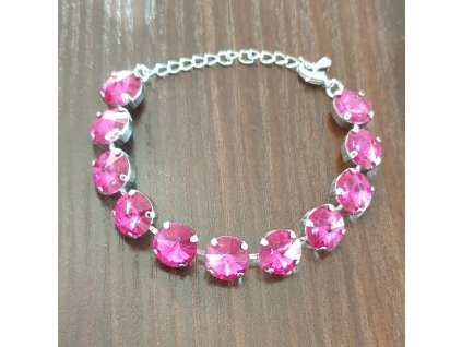Rhodiovaný náramok Swarovski elements 12mm rivoli ružový FUCHSIA