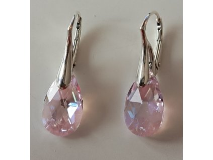 Náušnice  Swarovski elements  hruška 16 mm  ružové ROSALINE SHIMMER