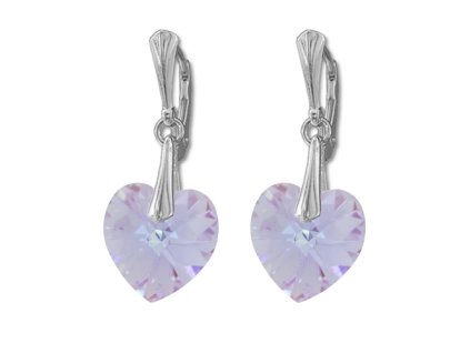Náušnice  Swarovski elements srdce 14,4x14 mm fialové VIOLET AB