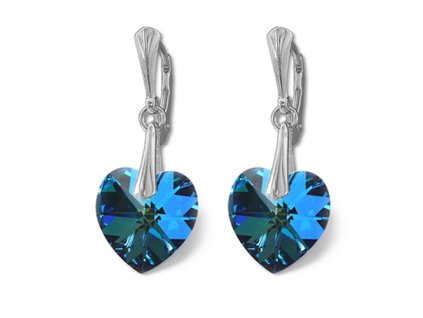 Náušnice Swarovski elements  srdce 14,4x14 mm modré BERMUDE BLUE