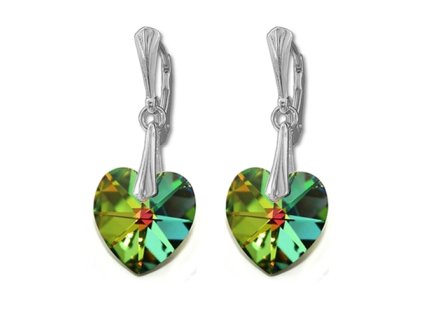 Náušnice  Swarovski elements srdce 14,4x14 mm zelené CRYSTAL Vitrail medium