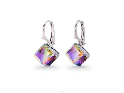 Strieborné náušnice kocky  Swarovski elements 8 mm zelené Vitrail medium