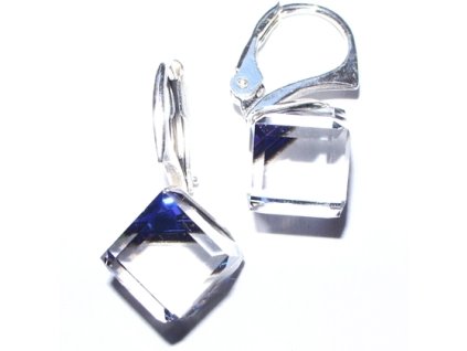 Strieborné náušnice kocky  Swarovski elements 8 mm modré BERMUDE BLUE
