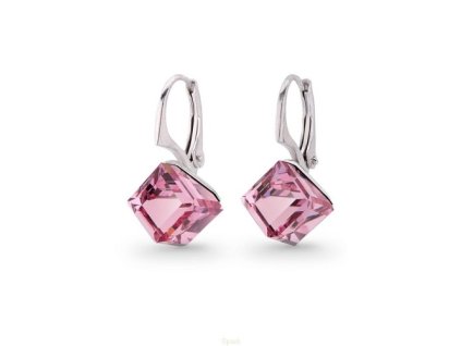 Strieborné náušnice kocky Swarovski elements  8 mm ružové  LIGHT ROSE