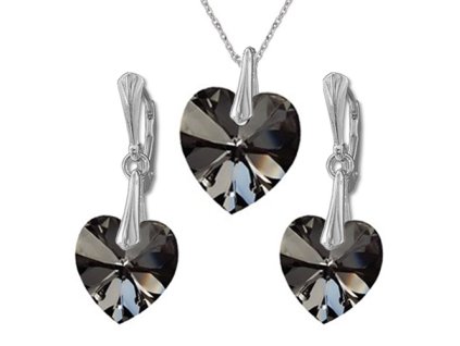Nádherný set Swarovski elements srdce čierny SILVERNIGHT 14mm