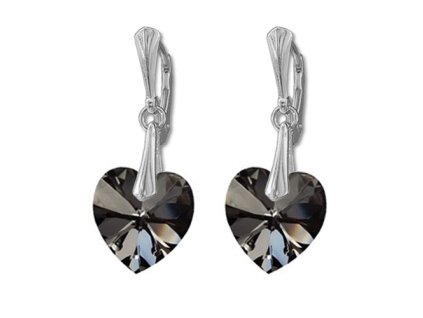 Náušnice  Swarovski elements srdce 14,4x14 mm čierne SILVERNIGHT