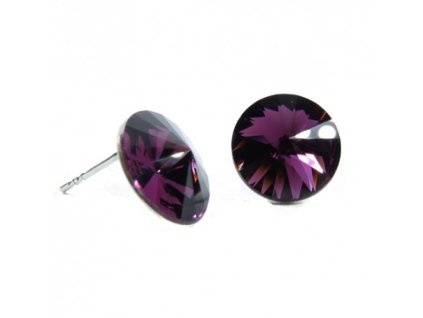 Náušnice  Swarovski elements  rivoli 14 mm fialové AMETHYST – napichovačky