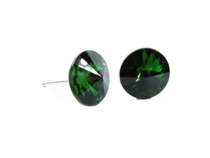 Náušnice Swarovski elements  rivoli 12 mm zelené DARK MOSS GREEN – napichovačky