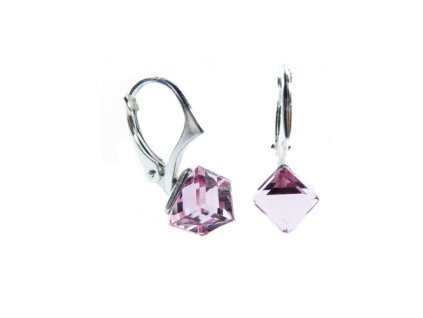 Náušnice Swarovski elements  kocky 6 mm ružové LIGHT ROSE