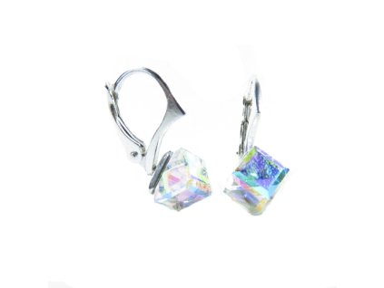 Náušnice Swarovski elements kocky 6 mm dúhové CRYSTAL AB F