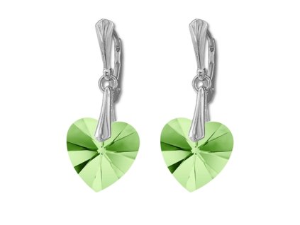 Náušnice Swarovski elements  srdce 14,4x14 mm zelené PERIDOT AB