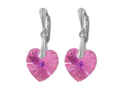 Náušnice Swarovski elements srdce 14,4x14 mm ružové ROSE AB