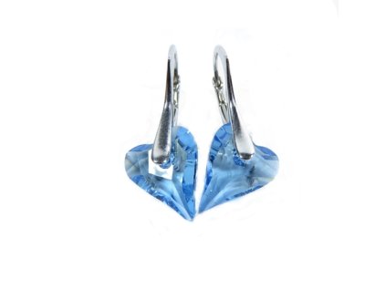 Náušnice srdce Swarovski elements CRAZY modré AQUAMARINE 12mm