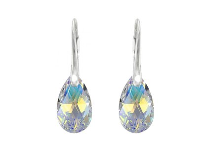 Náušnice Swarovski elements hruška 16 mm dúhové CRYSTAL AB