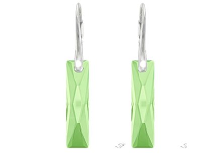 Elegantné náušnice Swarovski elements Queen Baguette zelené PERIDOT 25mm