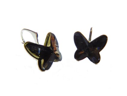 Náušnice Swarovski elements motýliky 12 mm čierne SILVERNIGHT