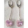 Náušnice na retiazke Swarovski elements srdce ružové Light Rose, 50mm