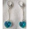 Náušnice na retiazke Swarovski elements srdce modré Blue Zircon AB, 50mm