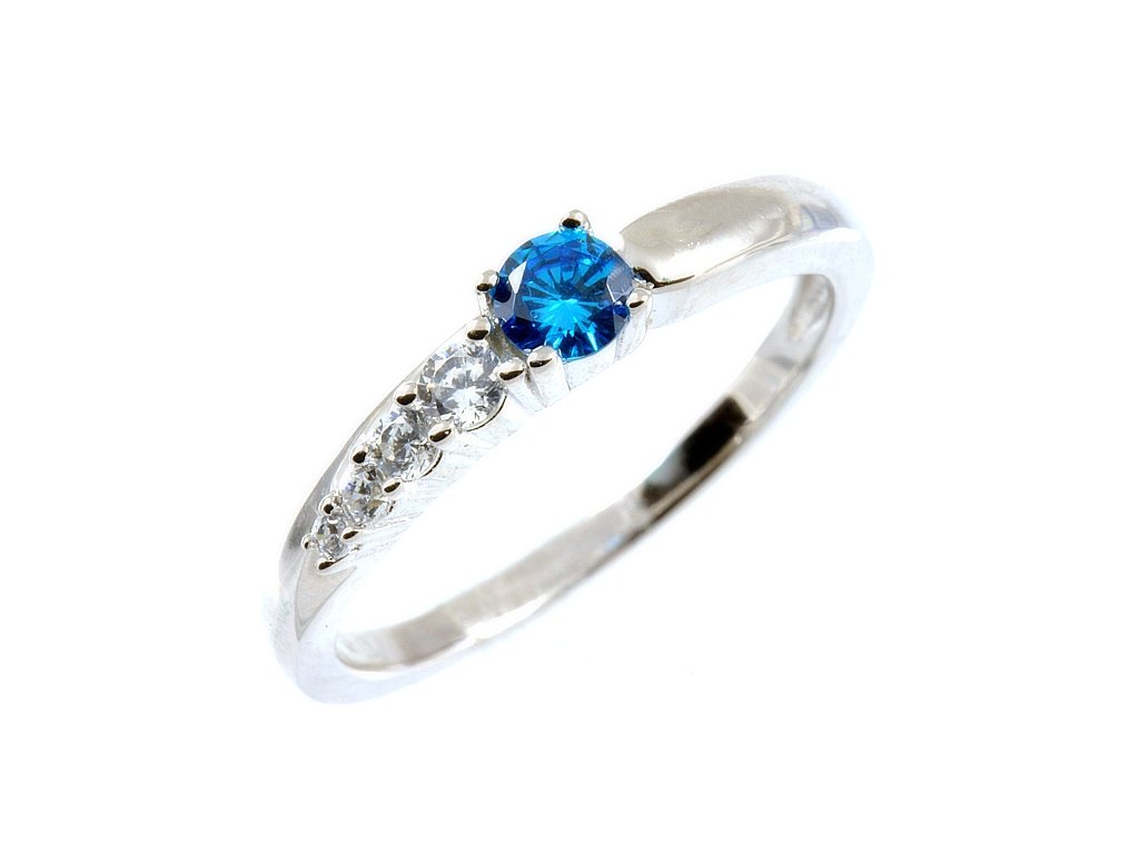 Dámský stříbrný prsten s modrým kamínkem 1687 (Velikost prstenu 61)