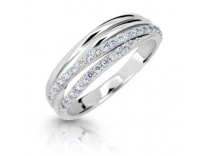 Dámský široký prsten se zirkony bílé zlato 1717 (Velikost prstenu 50)